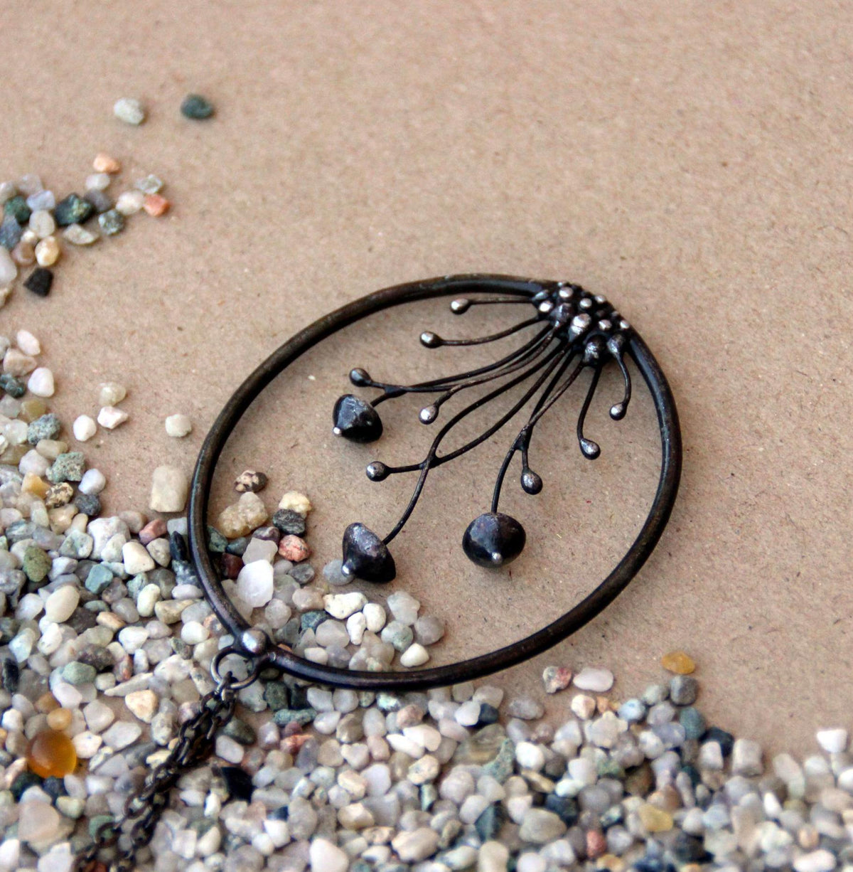 Three Mushroom Statement Necklace – Blackened Copper