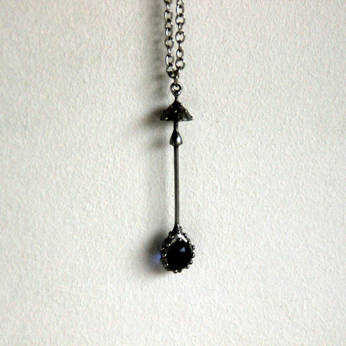 Blue Stained Glass Amanita Mushroom Necklace – Silver Tone