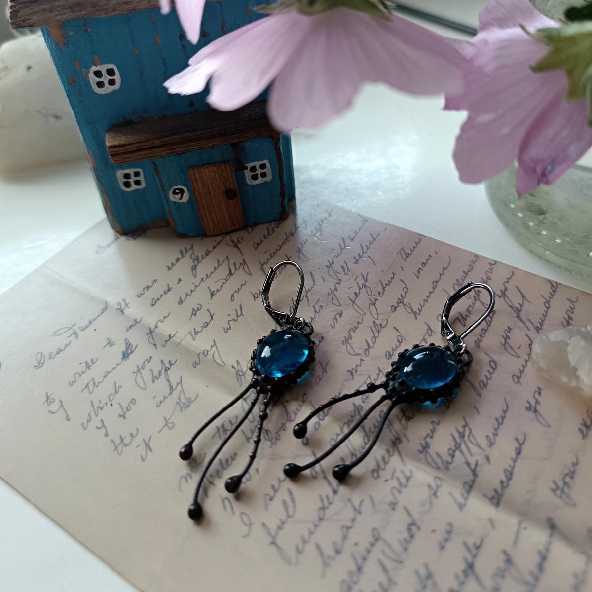 Blue Agate Jellyfish Earrings – Blackened Copper