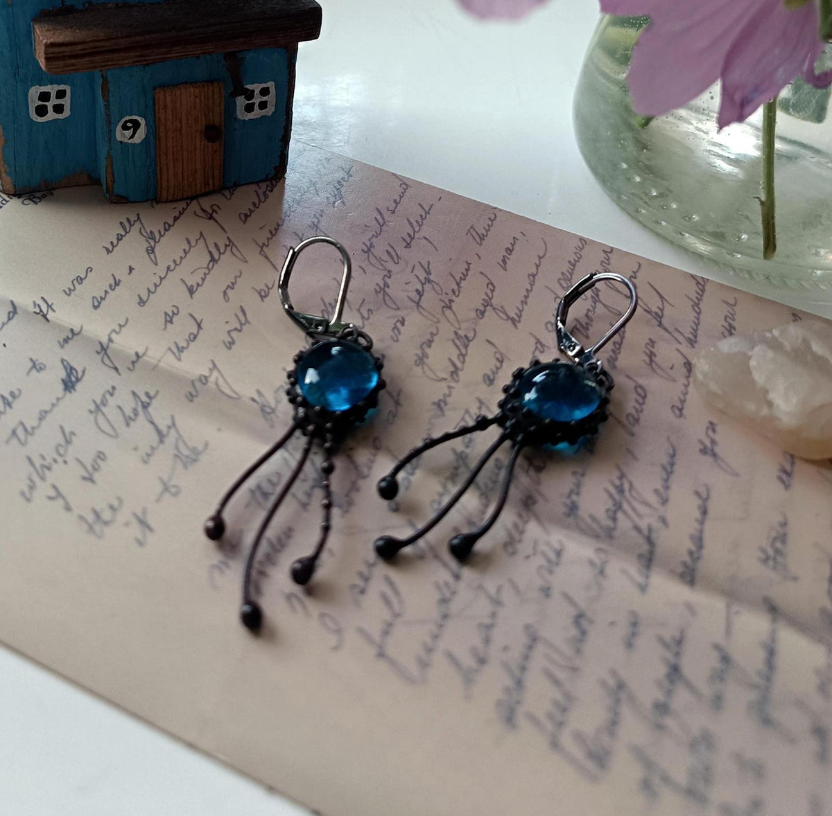 Blue Agate Jellyfish Earrings – Blackened Copper