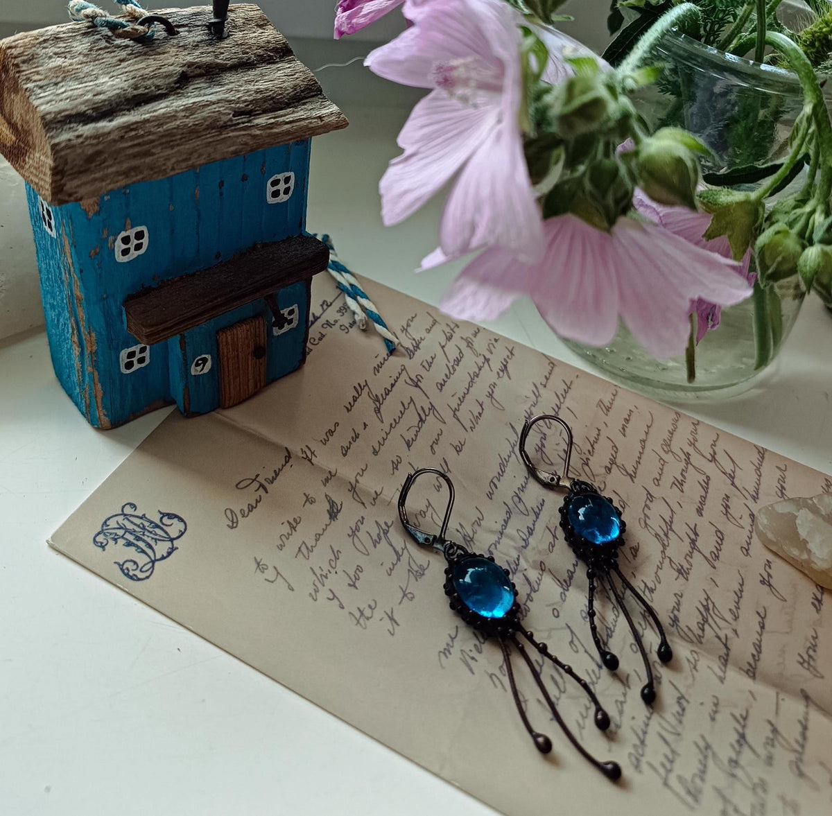 Blue Agate Jellyfish Earrings – Blackened Copper
