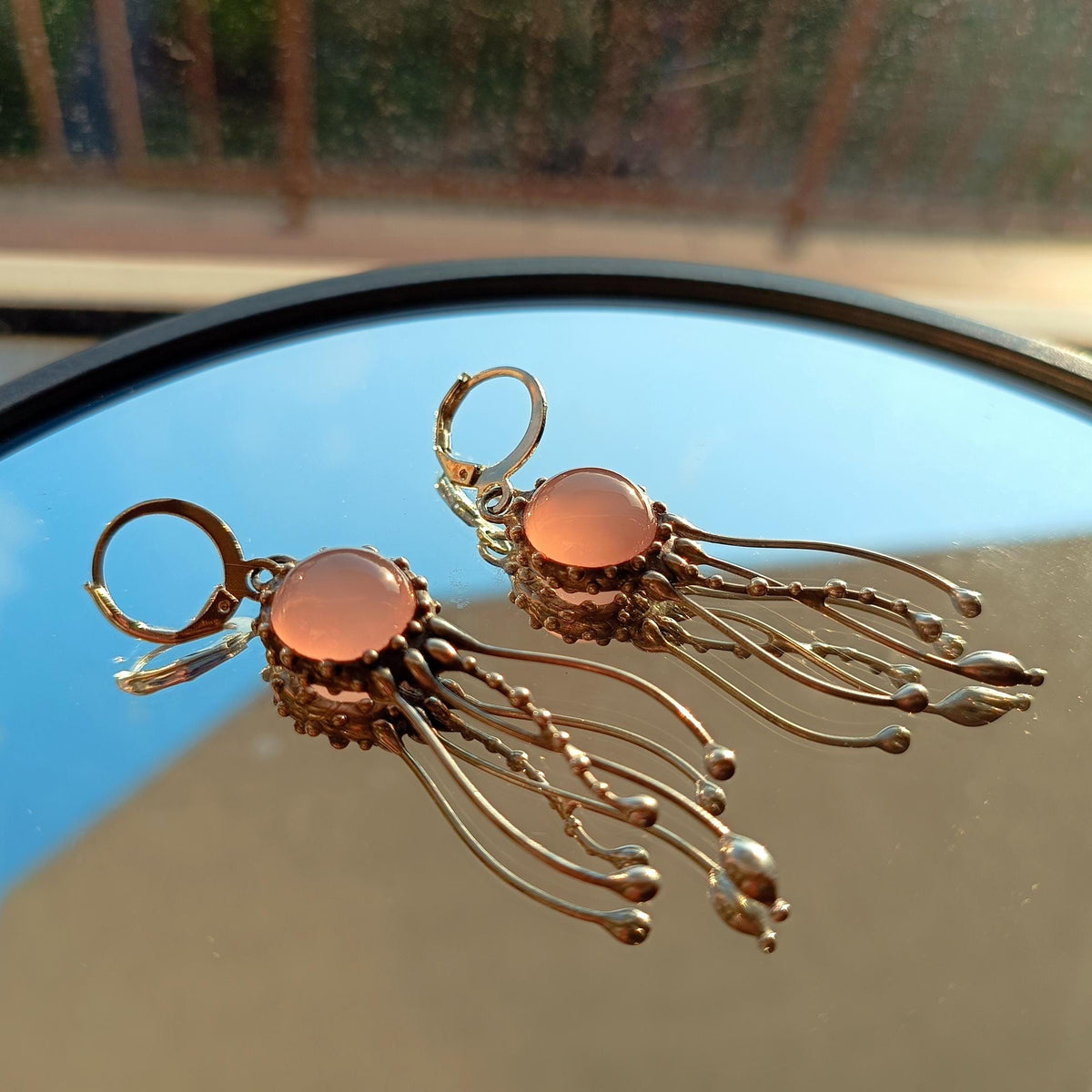 Rose Agate Jellyfish Earrings – Silver Tone