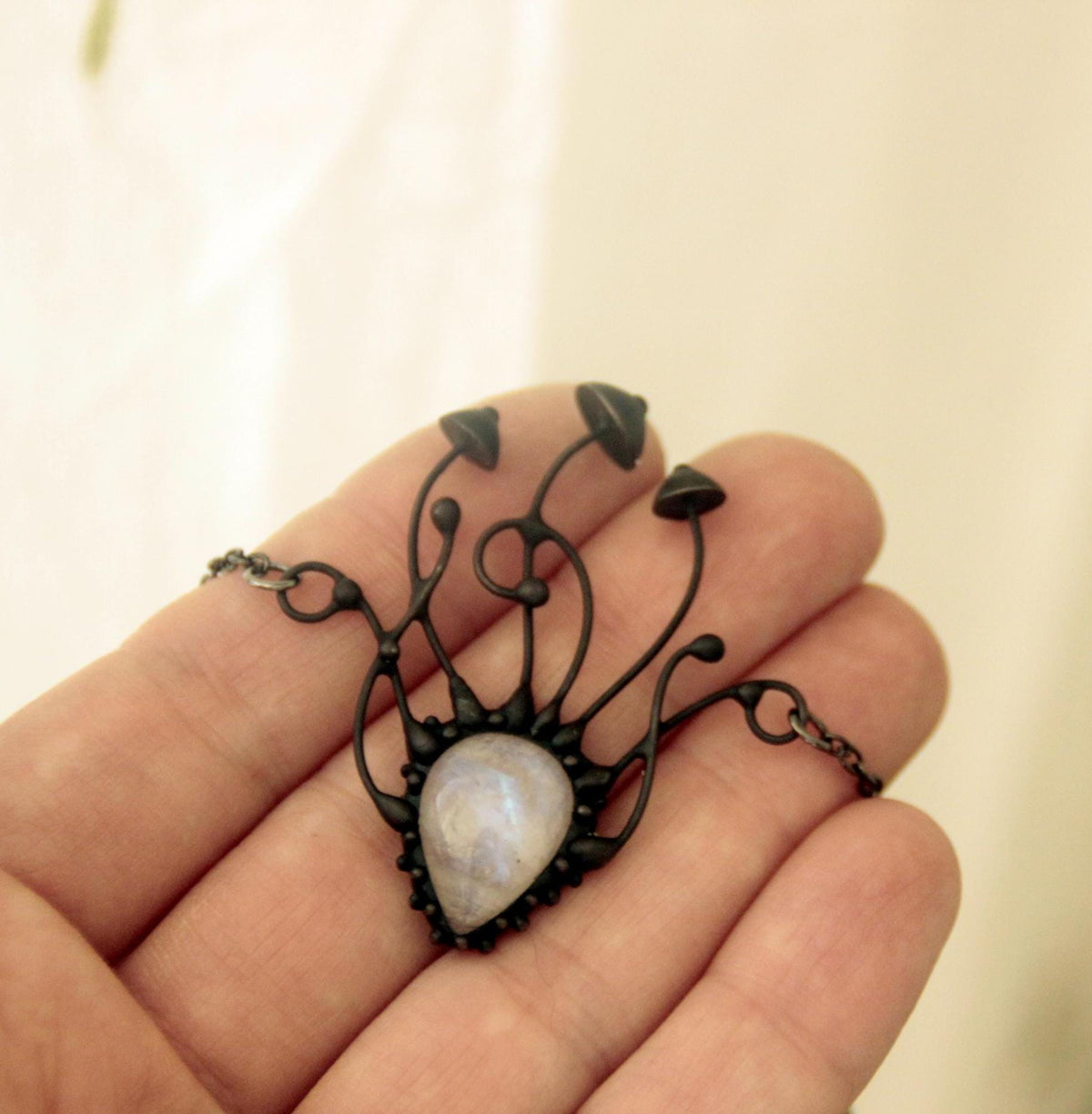 Moonstone Mushroom Cluster Necklace – Blackened Copper