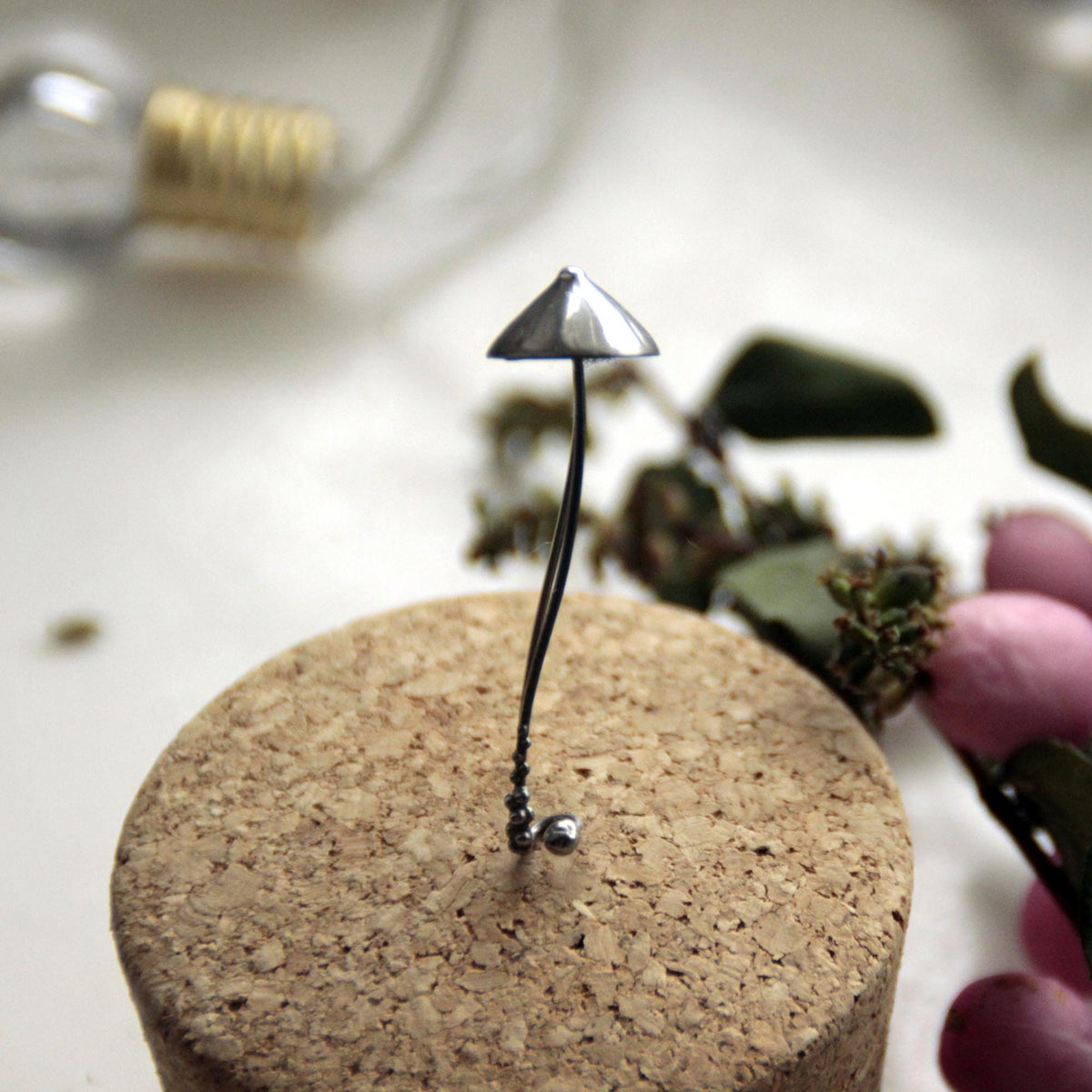 Silver Tone Mushroom Brooch