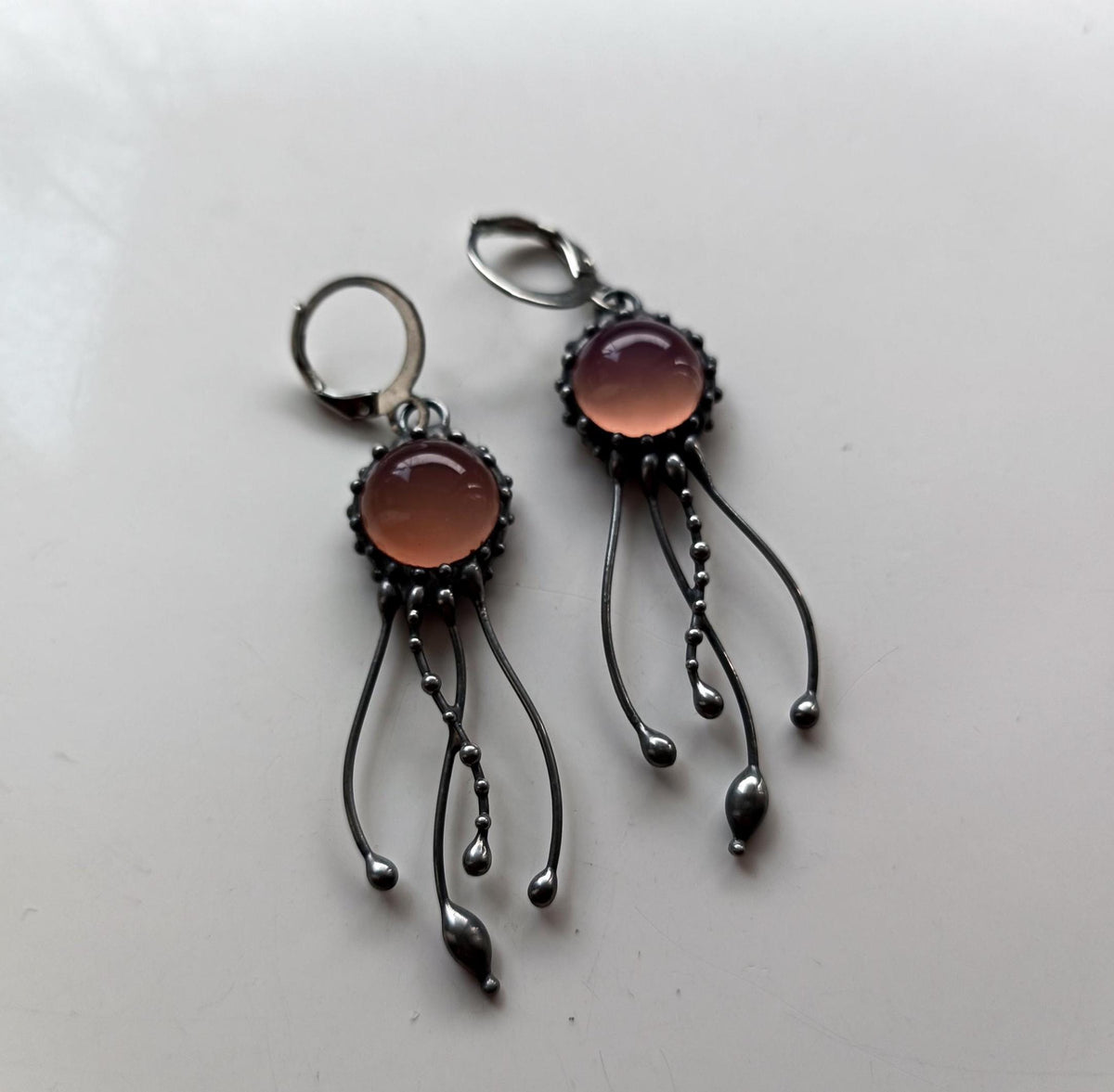 Rose Agate Jellyfish Earrings – Silver Tone