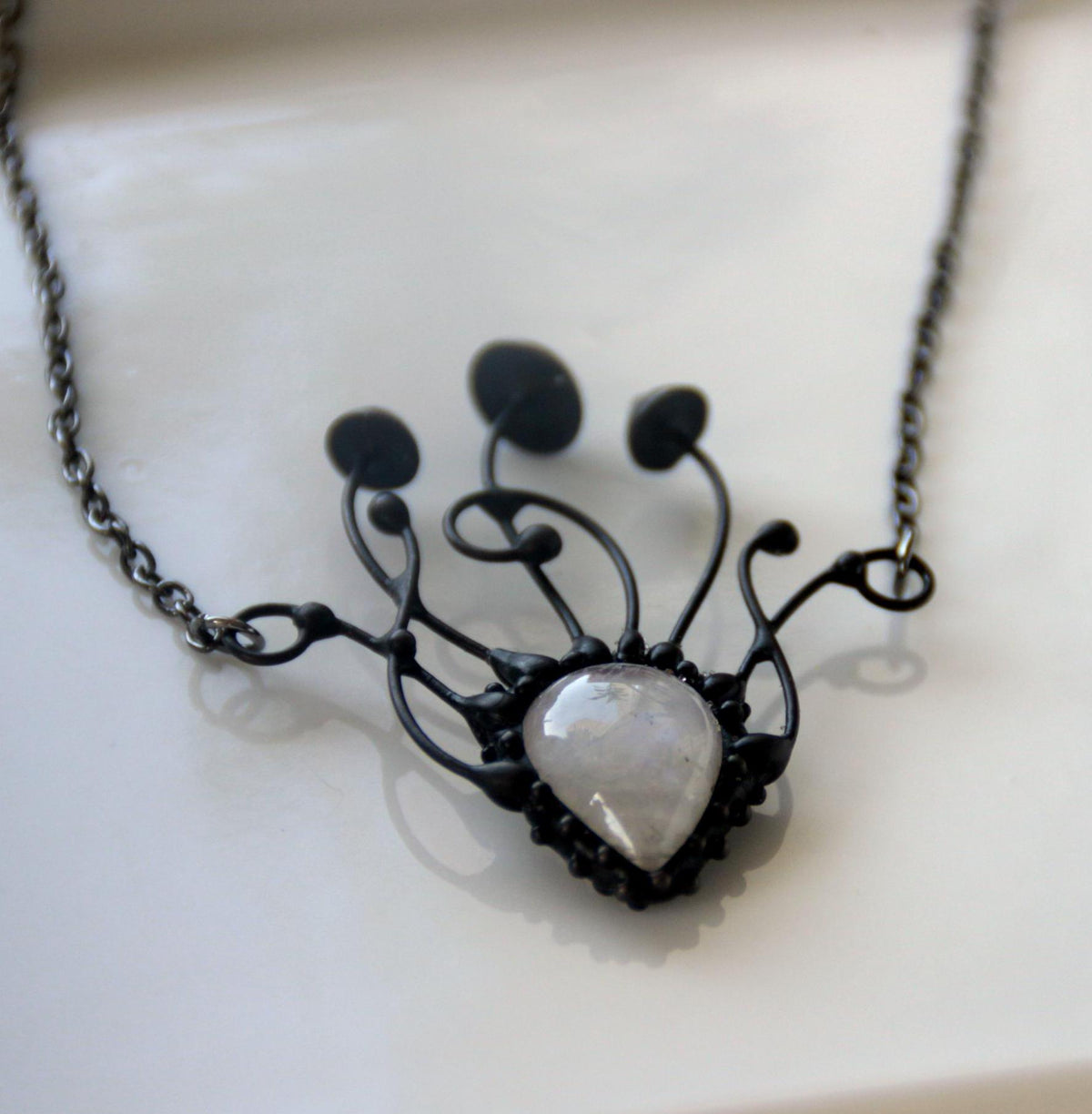 Moonstone Mushroom Cluster Necklace – Blackened Copper