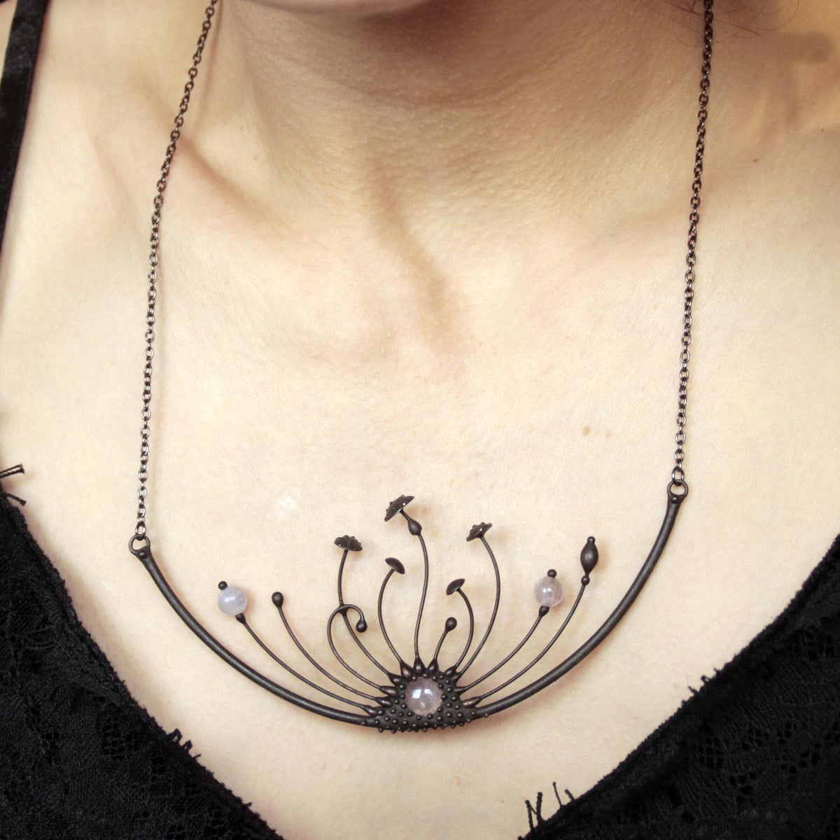 Amethyst Amanita Mushroom Statement Necklace – Blackened Copper