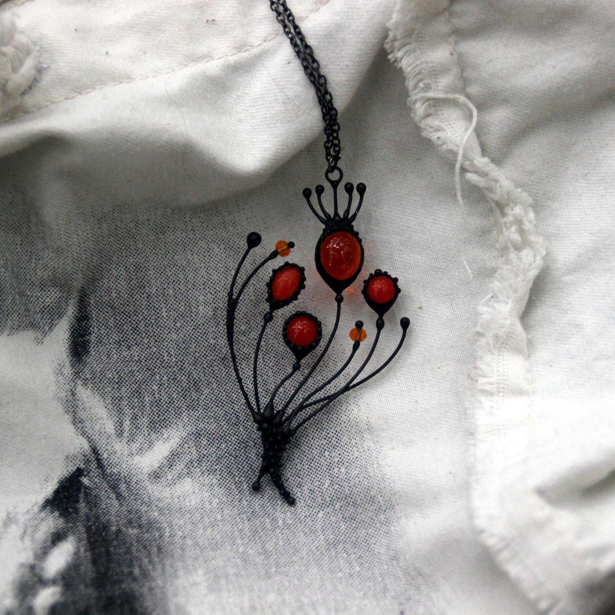 Red Stained Glass Poppy Necklace – Blackened Copper