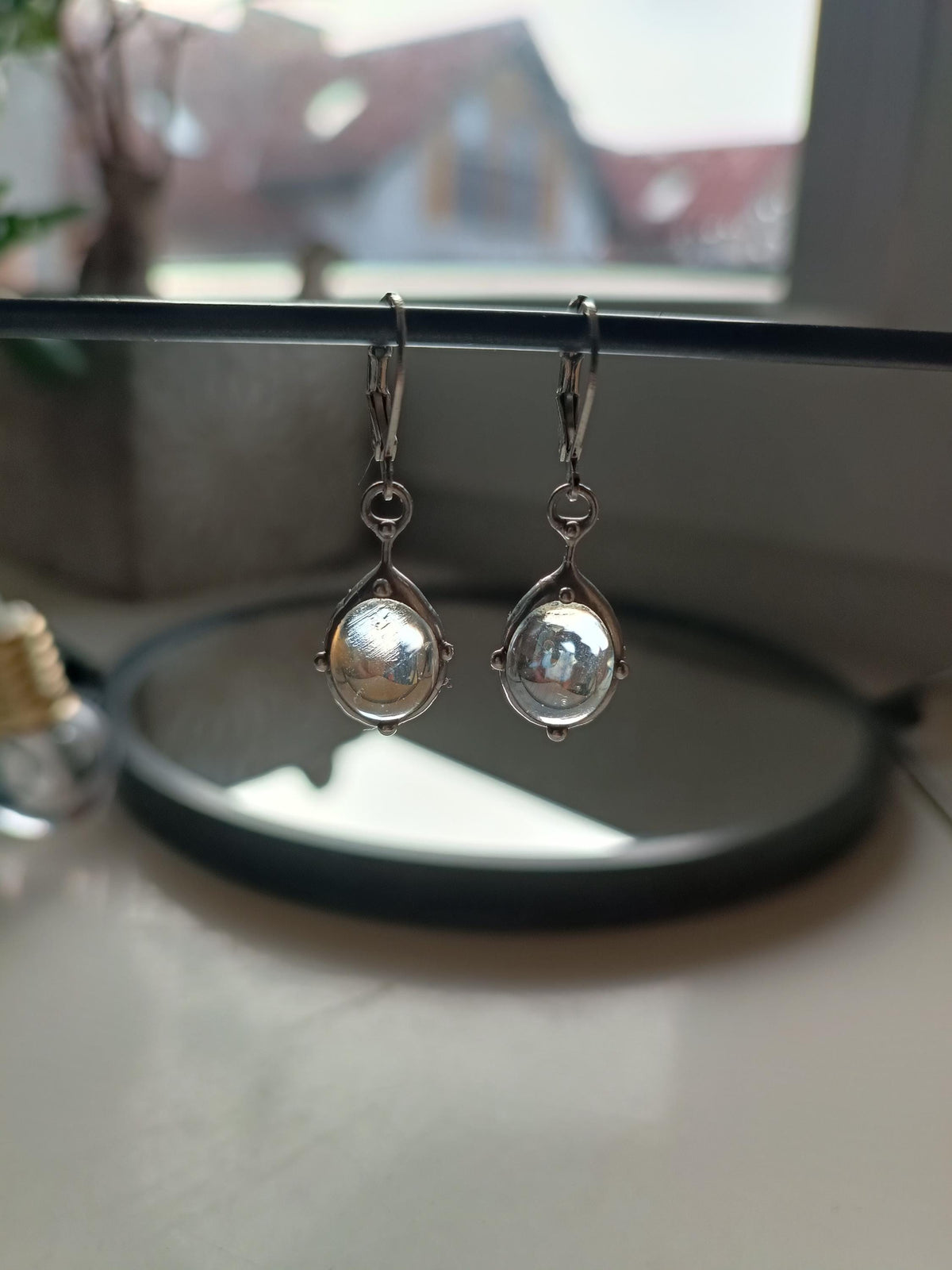 Clear Stained Glass Drop Earrings – Silver Tone