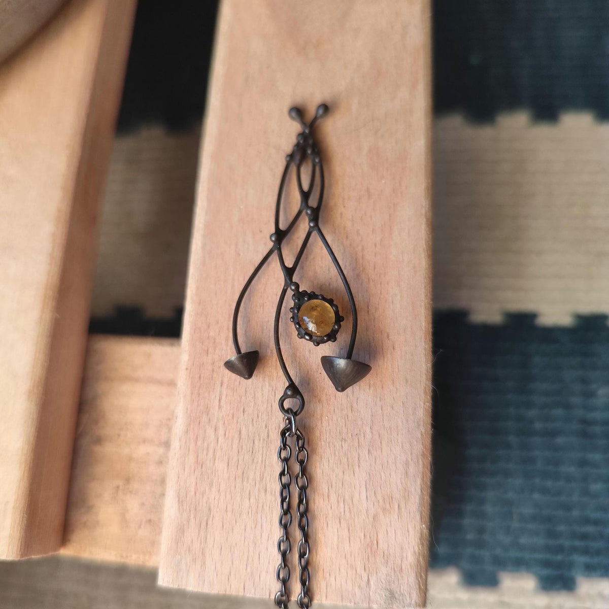Yellow Glass Mushroom Necklace – Blackened Copper & Pewter Forest