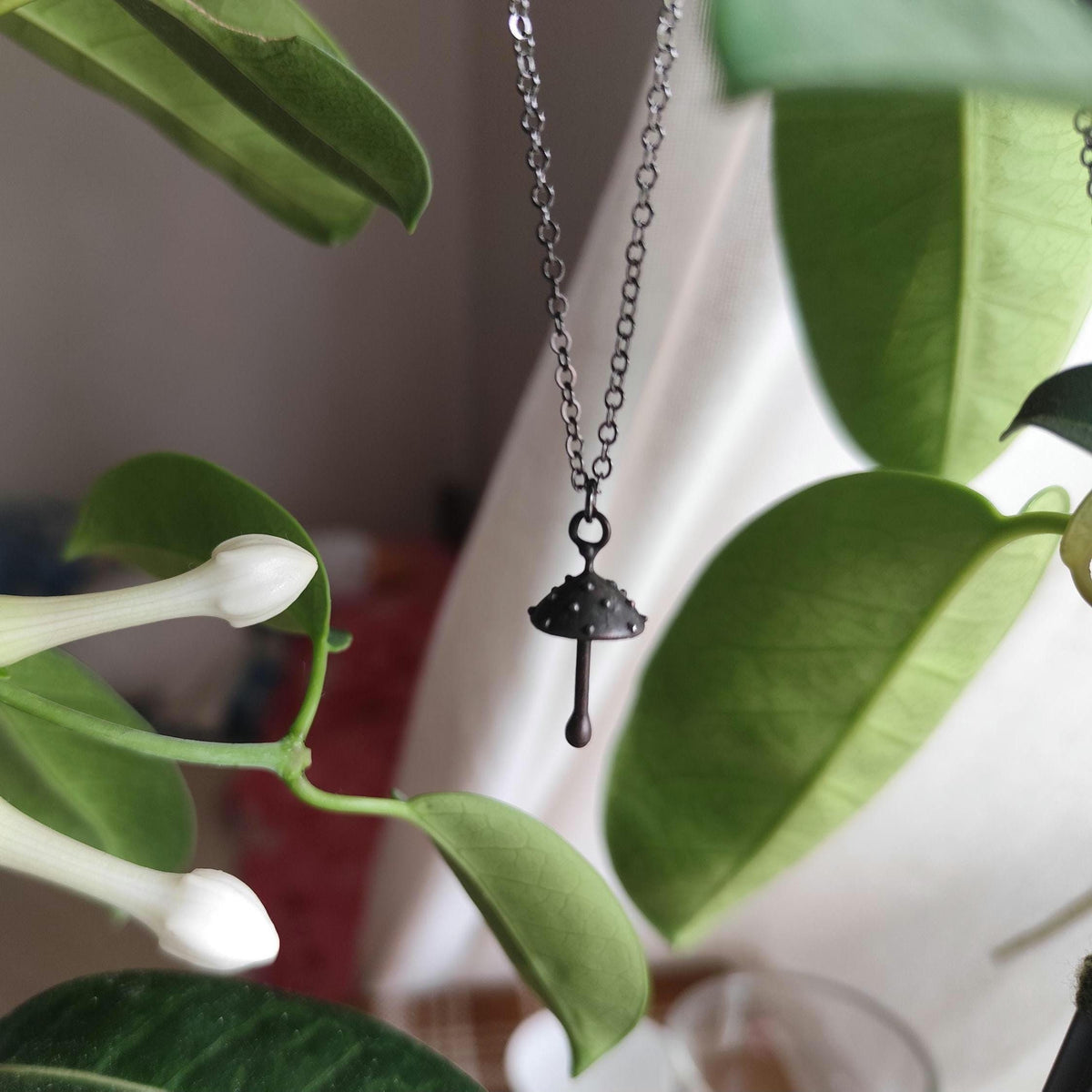 Black Amanita Mushroom Pendant Necklace – Blackened Copper