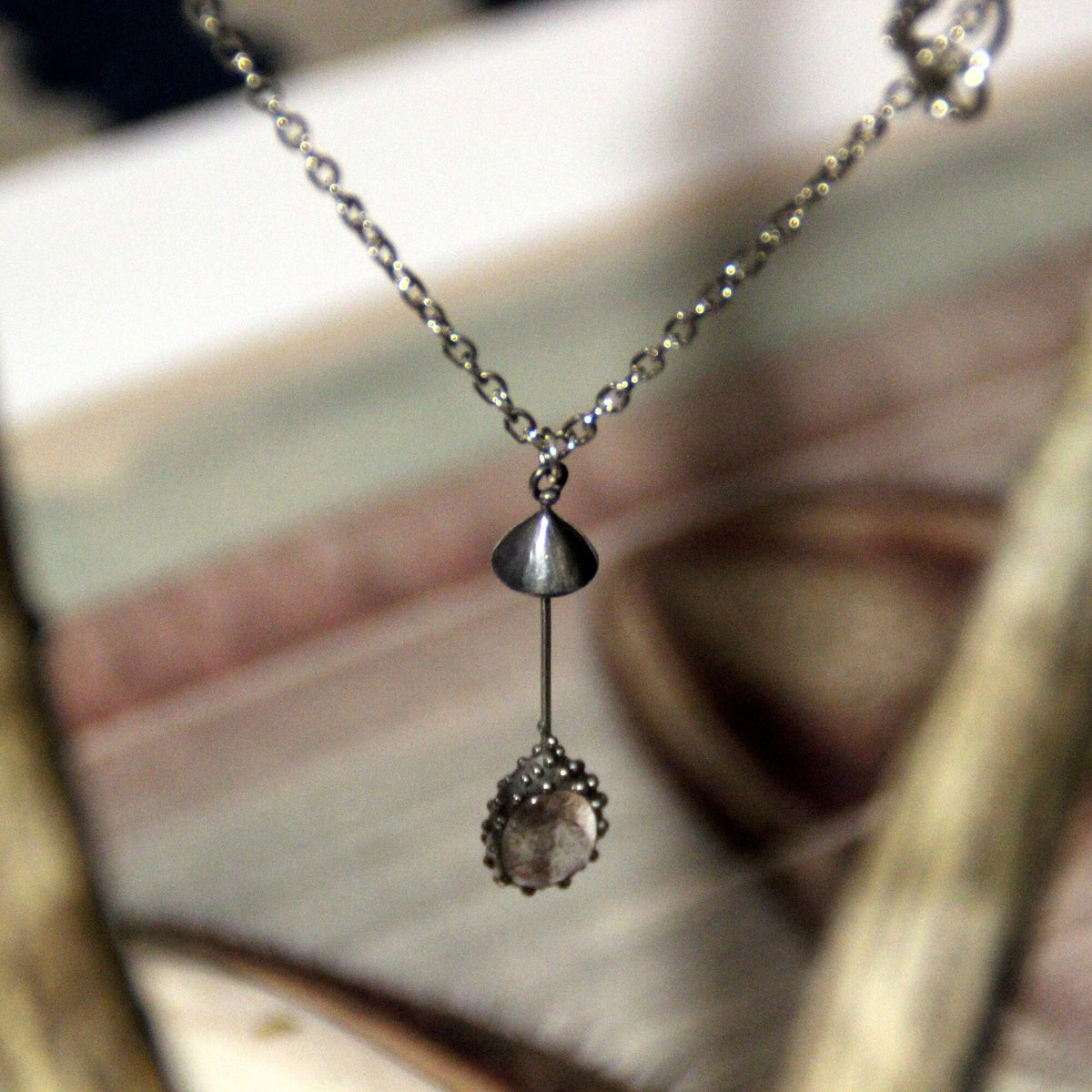 Clear Glass Mushroom Pendant – Silver Tone
