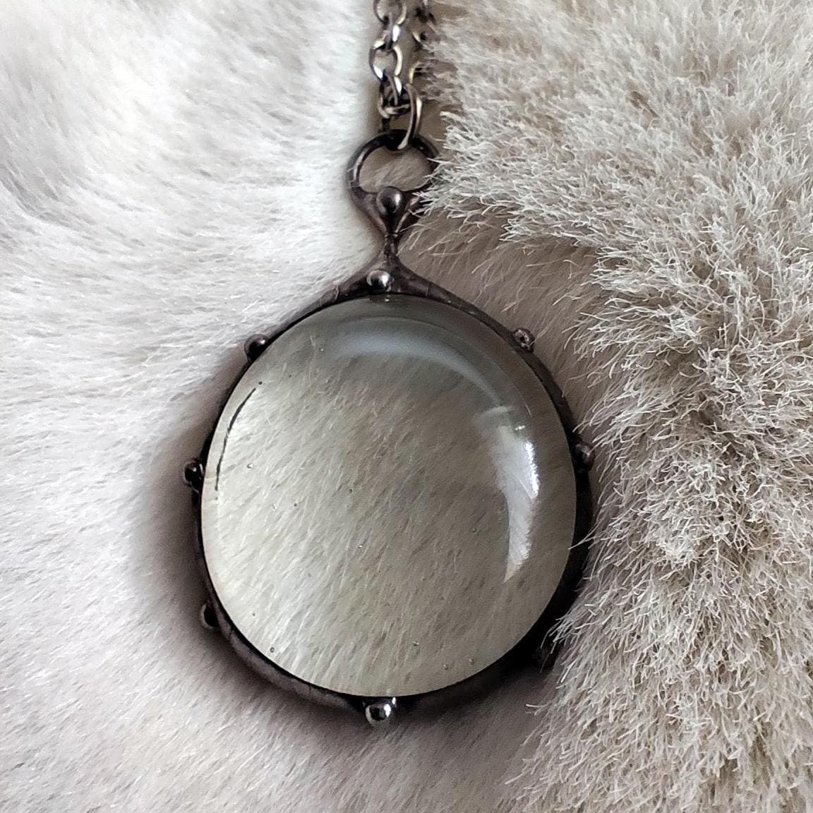 Clear Glass Circle Pendant Necklace – Silver Tone