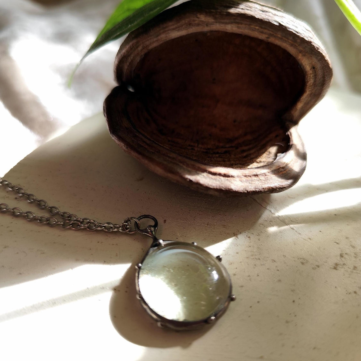 Clear Glass Circle Pendant Necklace – Silver Tone
