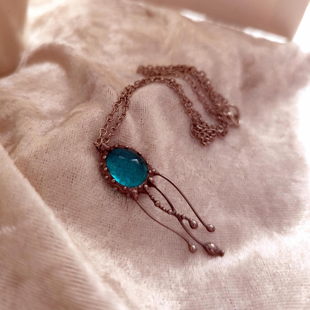 Blue Stained Glass Jellyfish Necklace – Silver Tone