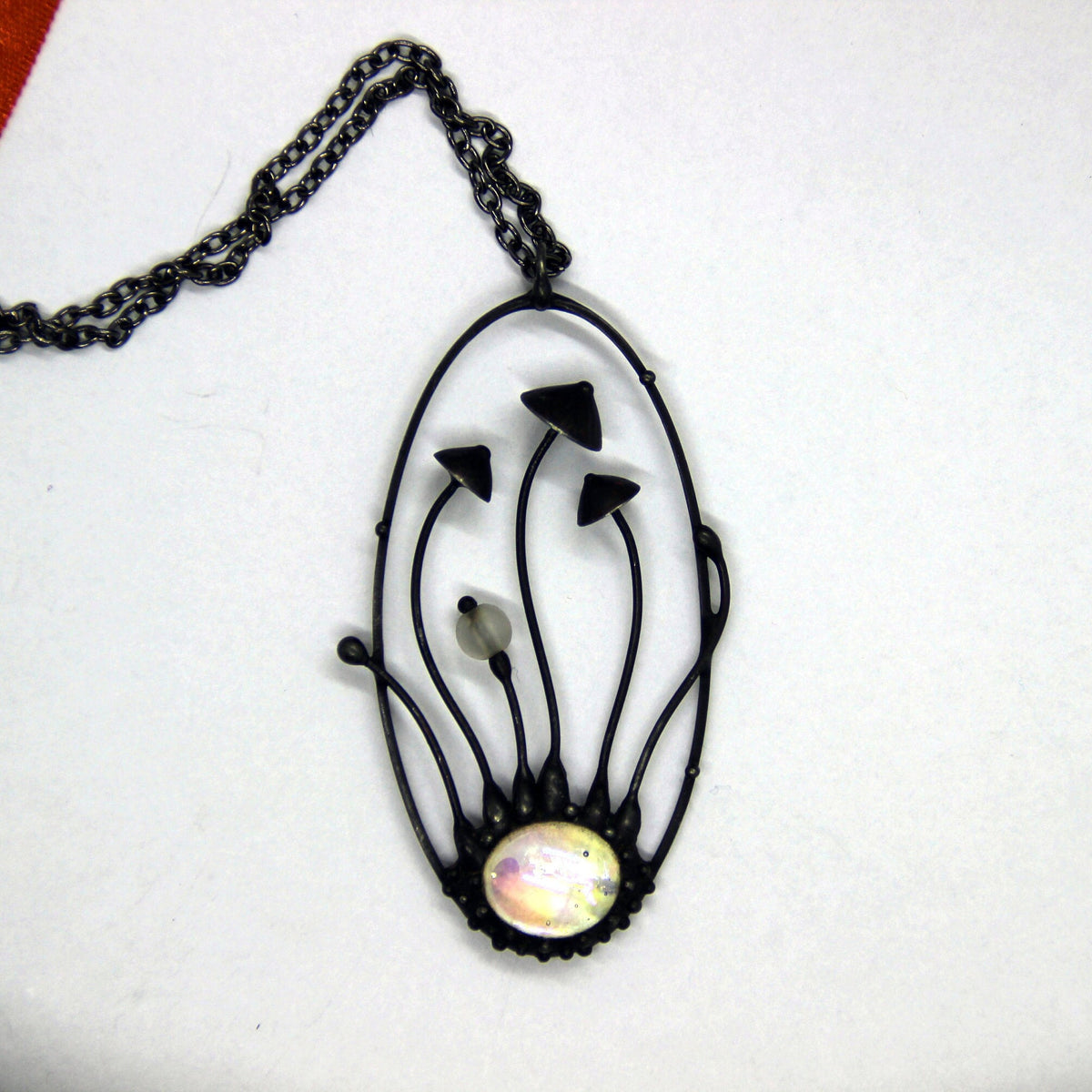 Iridescent Glass Mushroom Necklace – Blackened Copper