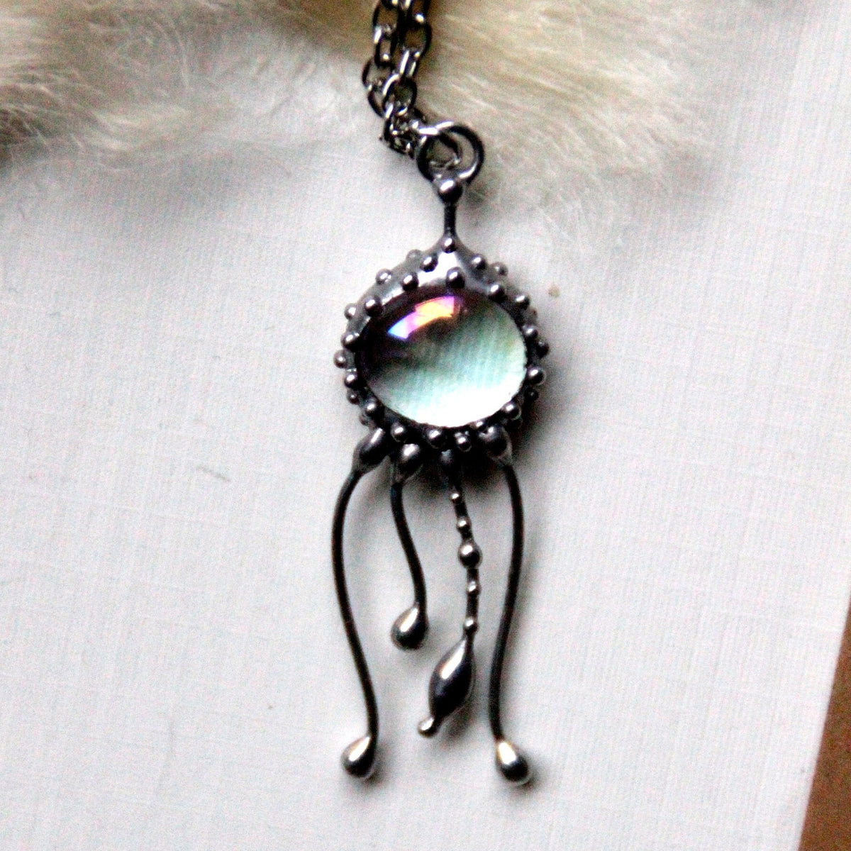 Clear Glass Jellyfish Necklace – Silver Tone