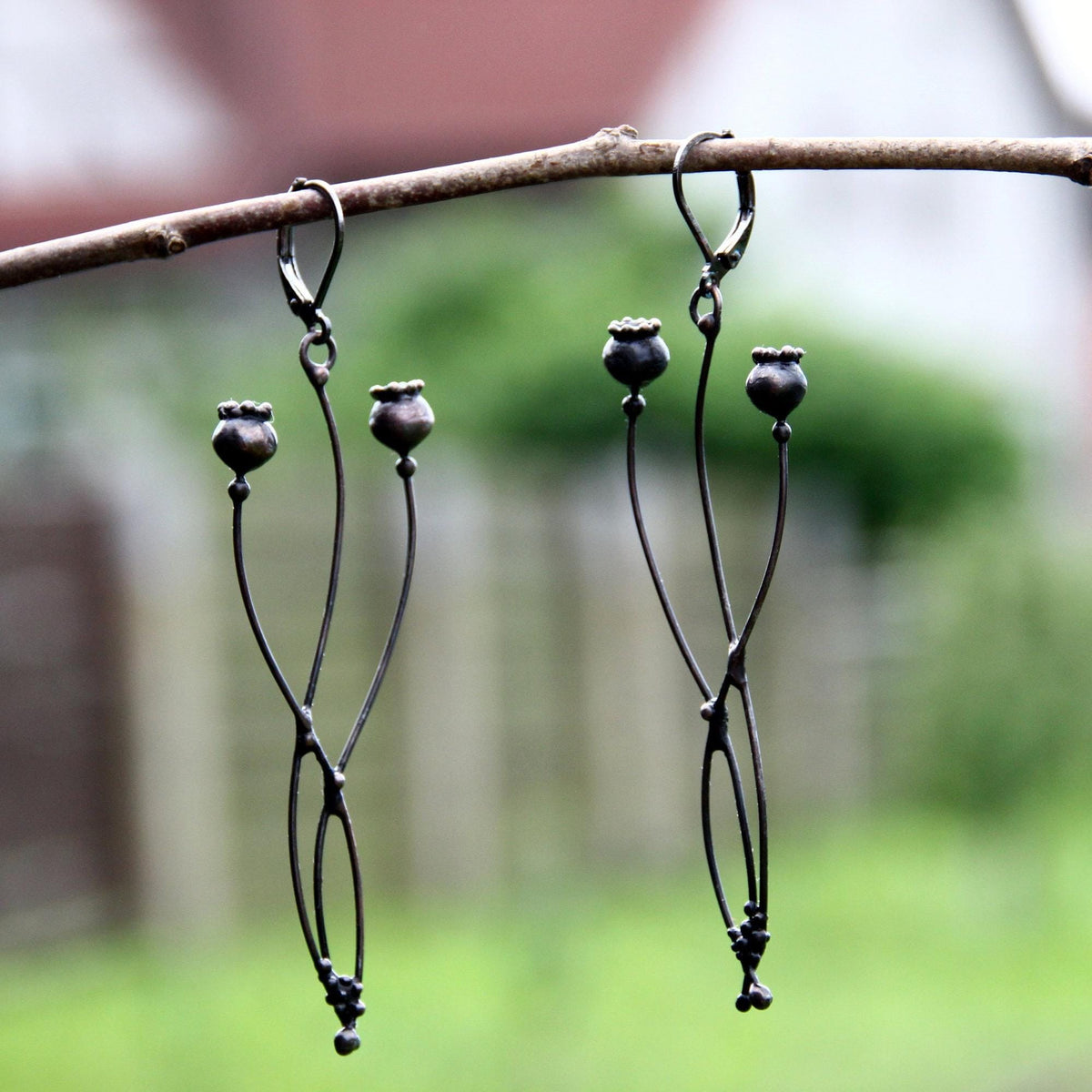 Black Poppy Seed Pod Earrings – Copper & Pewter