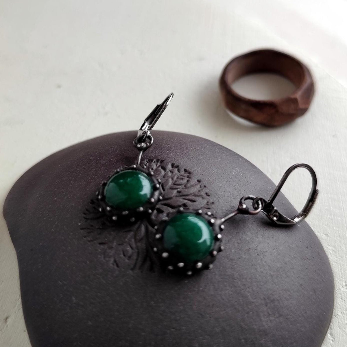 Green Jadeite Drop Earrings – Blackened Copper