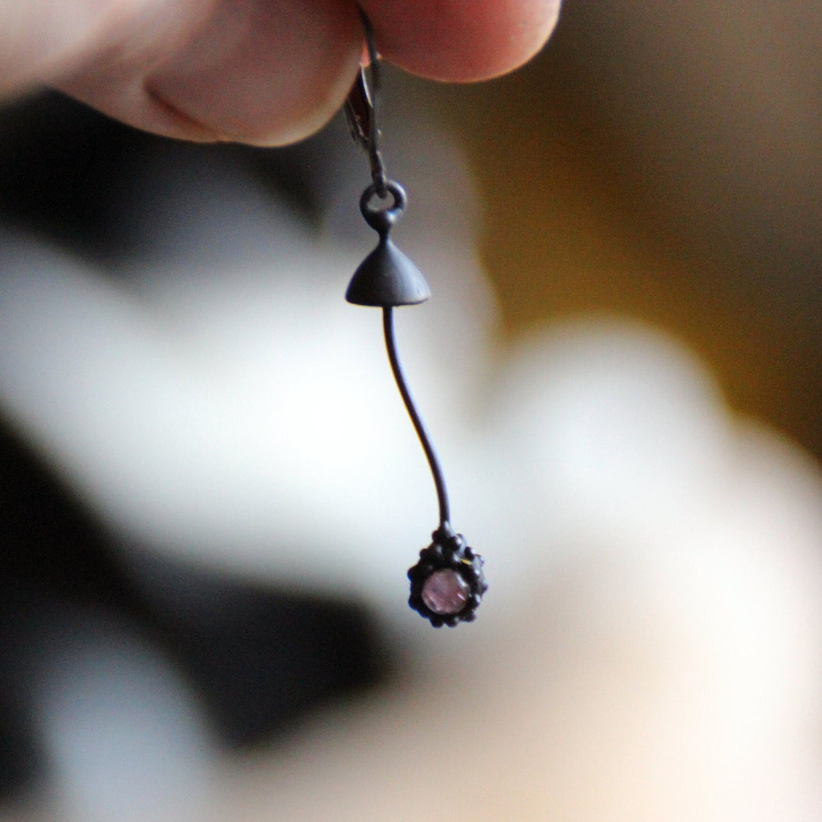 Amethyst Mushroom Single Earring – Blackened Copper
