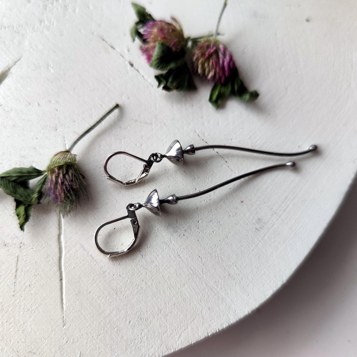 Silver Tone Mushroom Dangle Earrings – Copper & Pewter Mycology