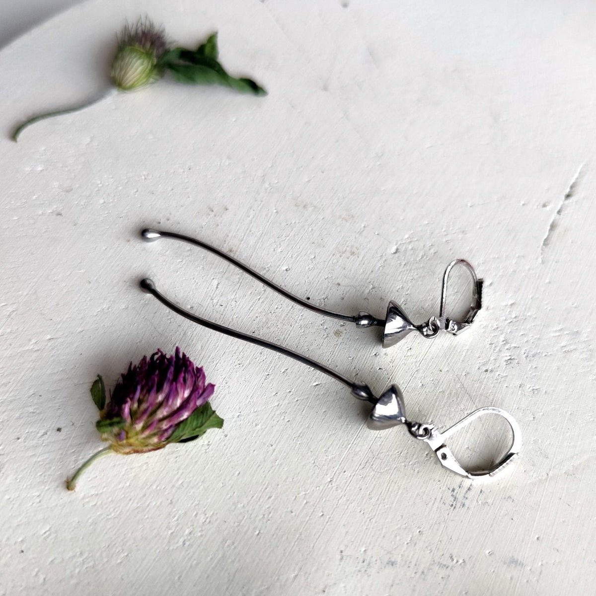 Silver Tone Mushroom Dangle Earrings – Copper & Pewter Mycology