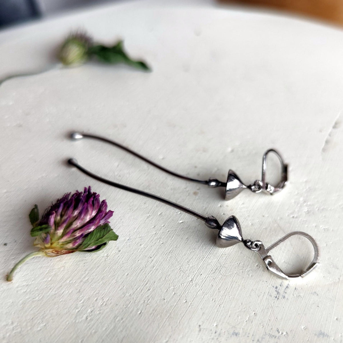 Silver Tone Mushroom Dangle Earrings – Copper & Pewter Mycology