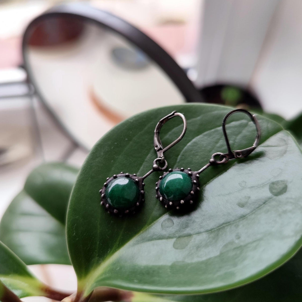 Green Jadeite Drop Earrings – Blackened Copper