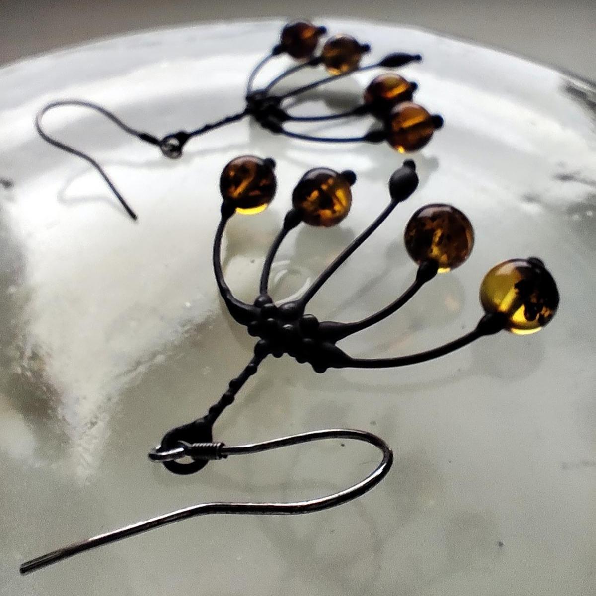 Amber Flower Earrings – Blackened Copper