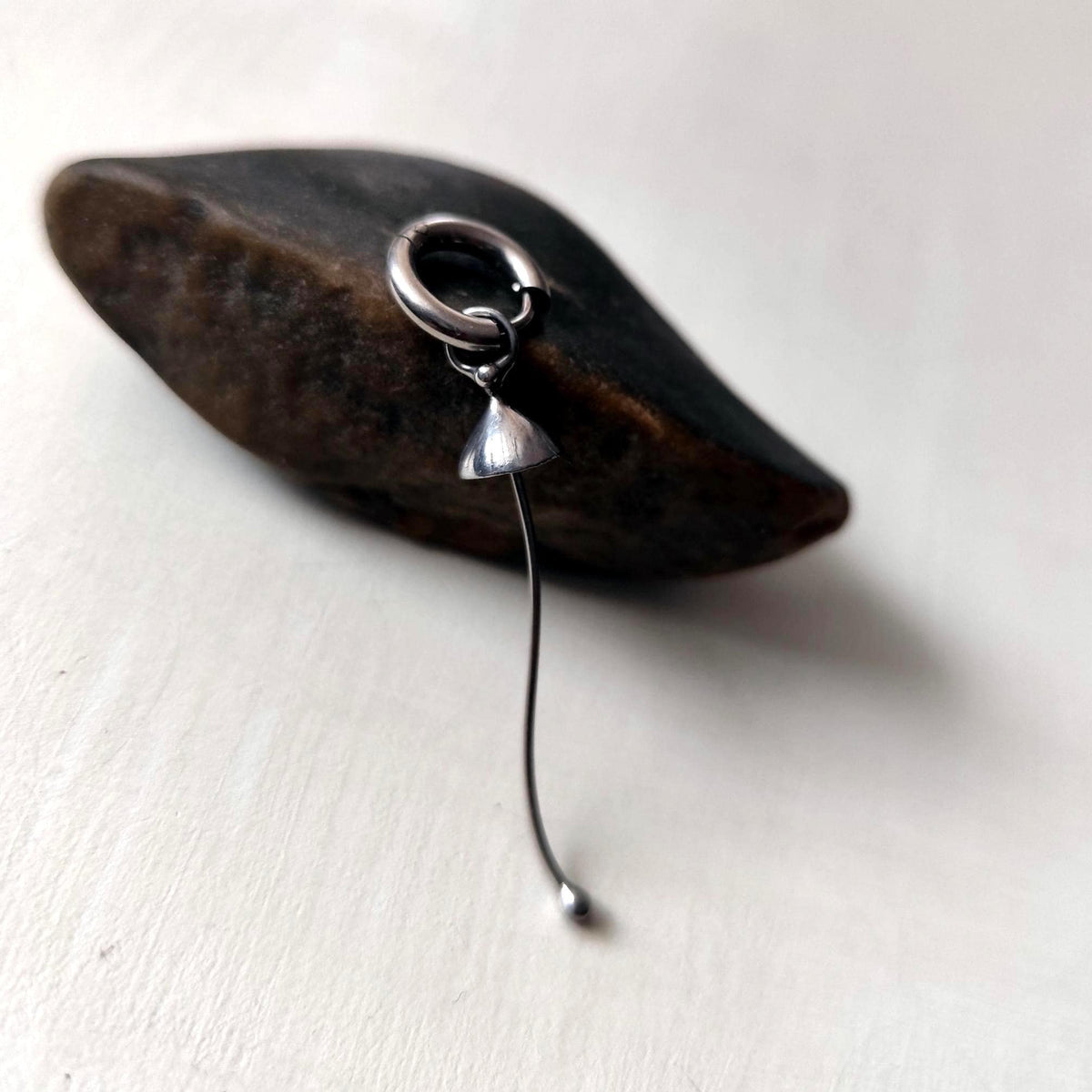 Silver Tone Mushroom Single Earring – Copper & Pewter Mycology