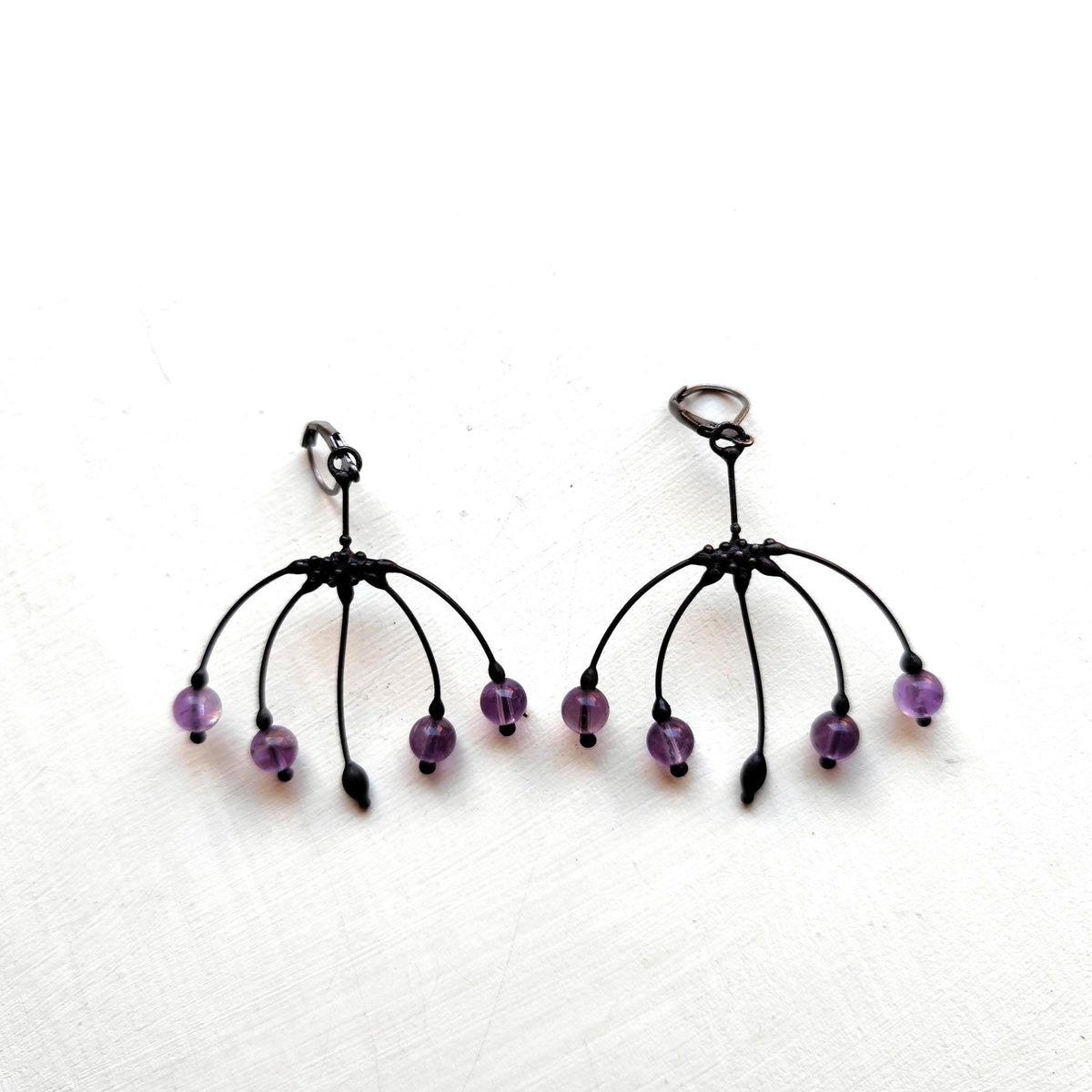 Purple Glass Botanical Earrings – Blackened Copper