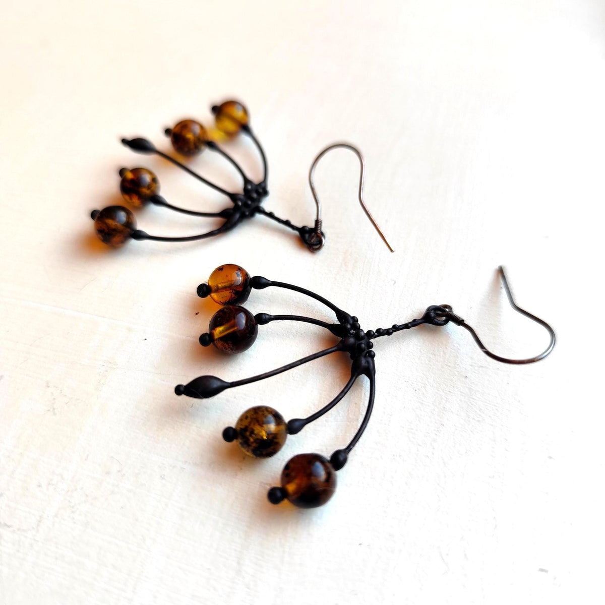 Amber Flower Earrings – Blackened Copper