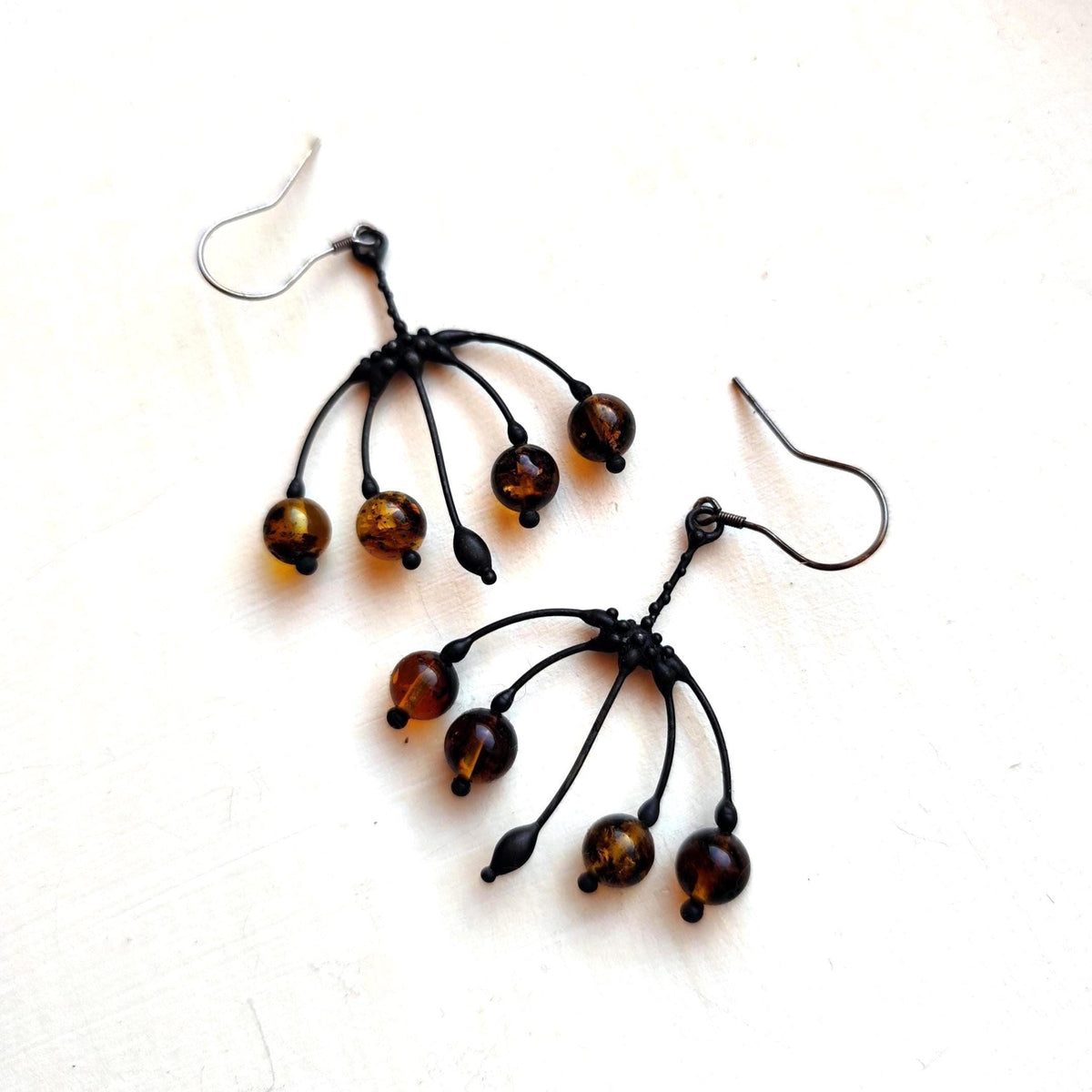 Amber Flower Earrings – Blackened Copper
