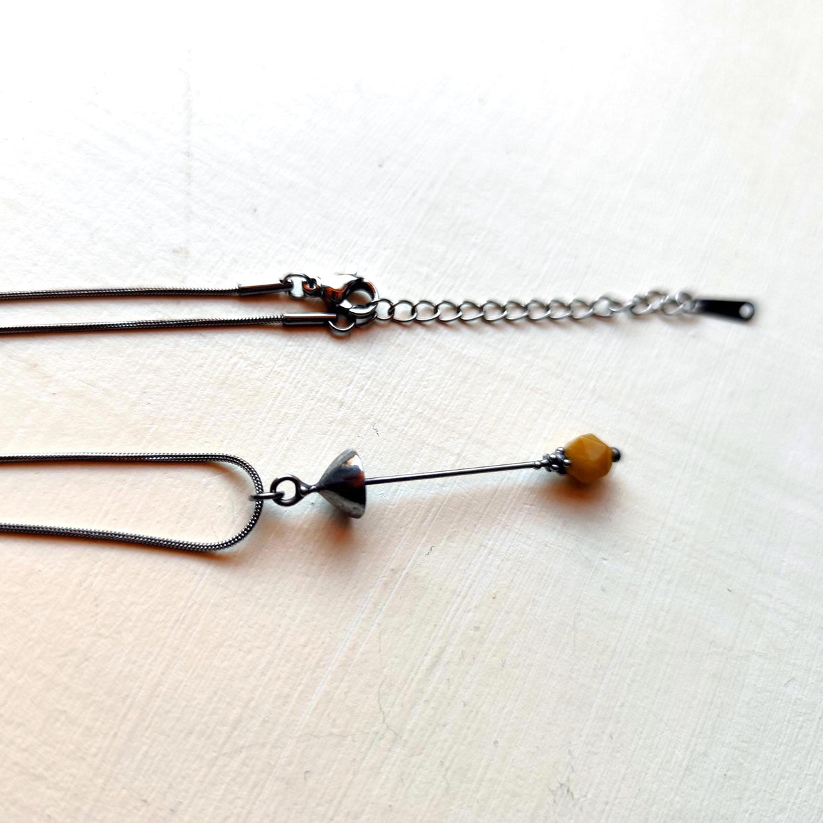 Yellow Jade Mushroom Pendant Necklace – Silver Tone
