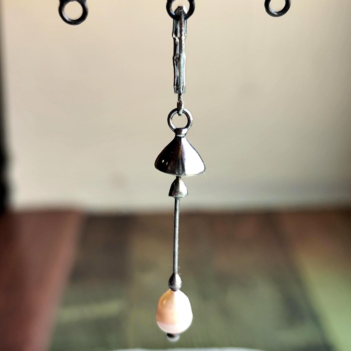 White Pearl Mushroom Single Earring – Silver Tone Copper Mycology