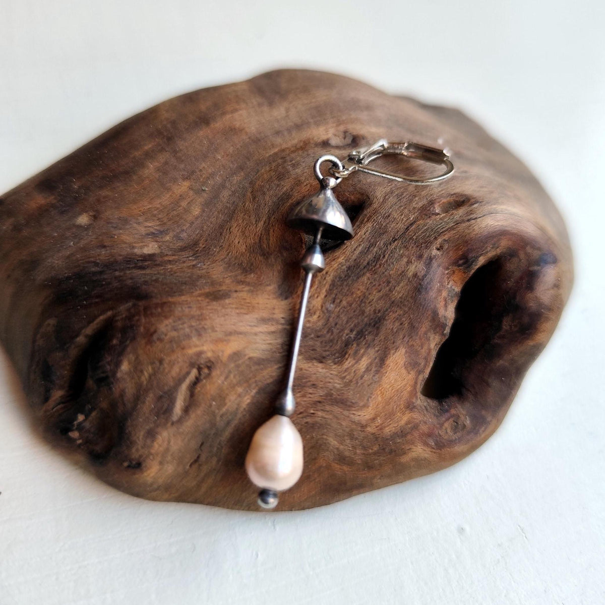 White Pearl Mushroom Single Earring – Silver Tone Copper Mycology