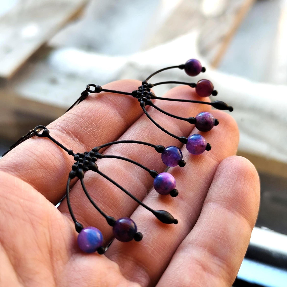 Sugilite Flower Earrings – Blackened Copper