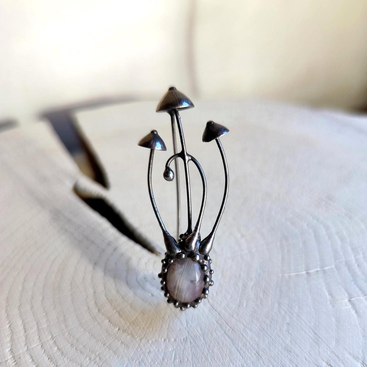Moonstone Mushroom Brooch