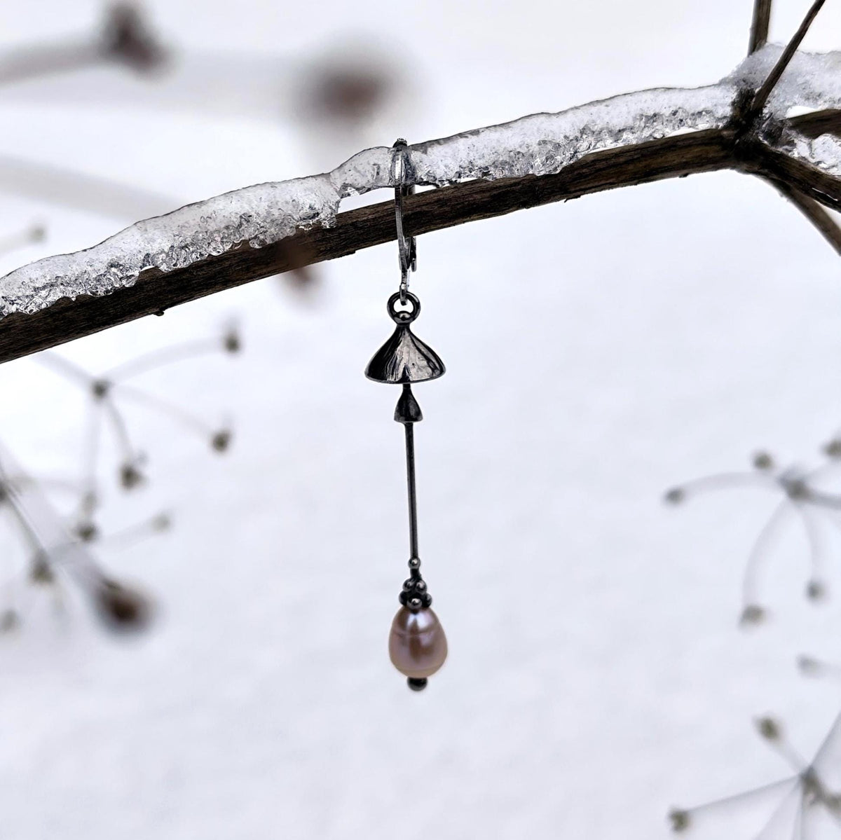 White Pearl Mushroom Single Earring – Silver Tone Copper Mycology