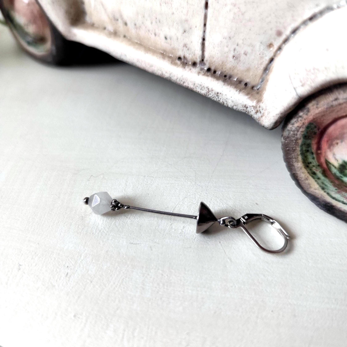 Rose Quartz Mushroom Single Earring – Silver Tone