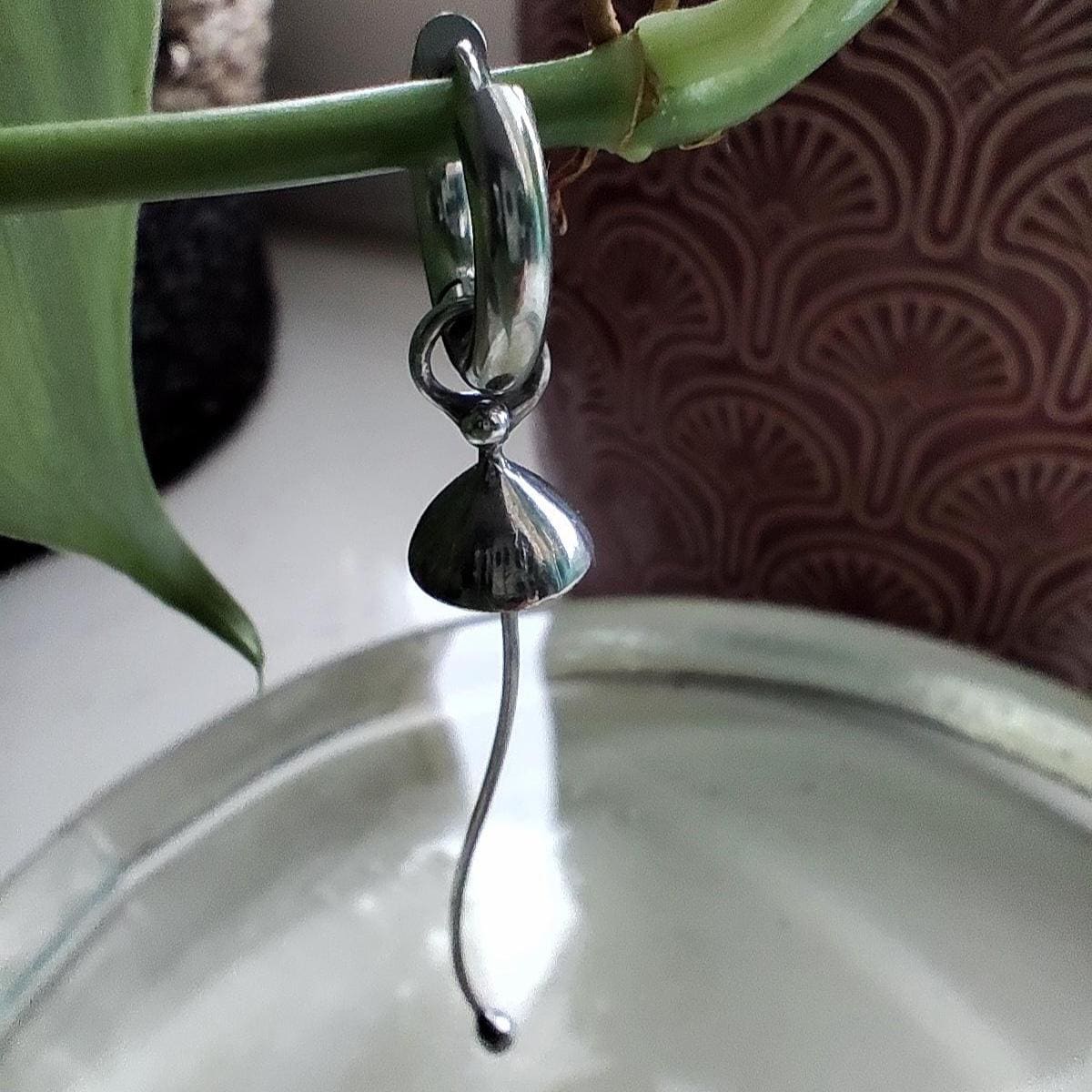Silver Tone Mushroom Single Earring – Copper & Pewter Mycology