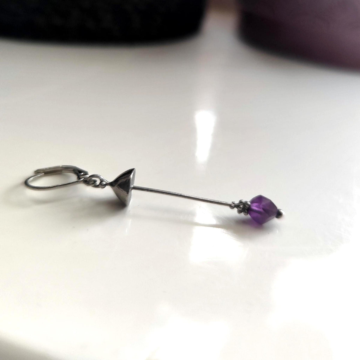 Amethyst Mushroom Single Earring – Silver Tone