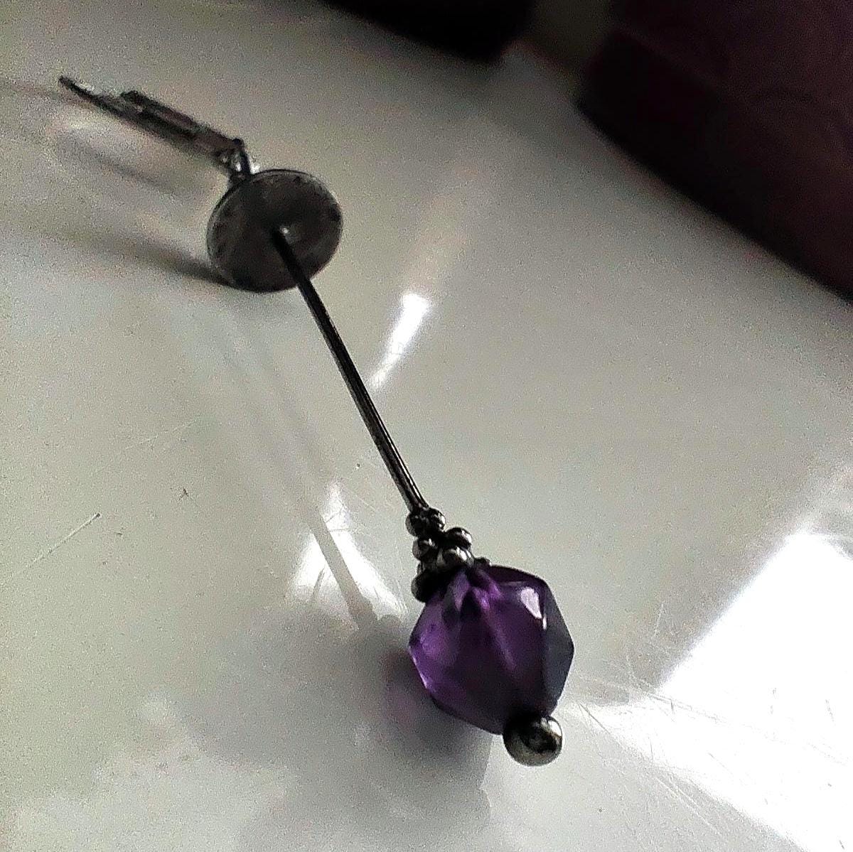 Amethyst Mushroom Single Earring – Silver Tone