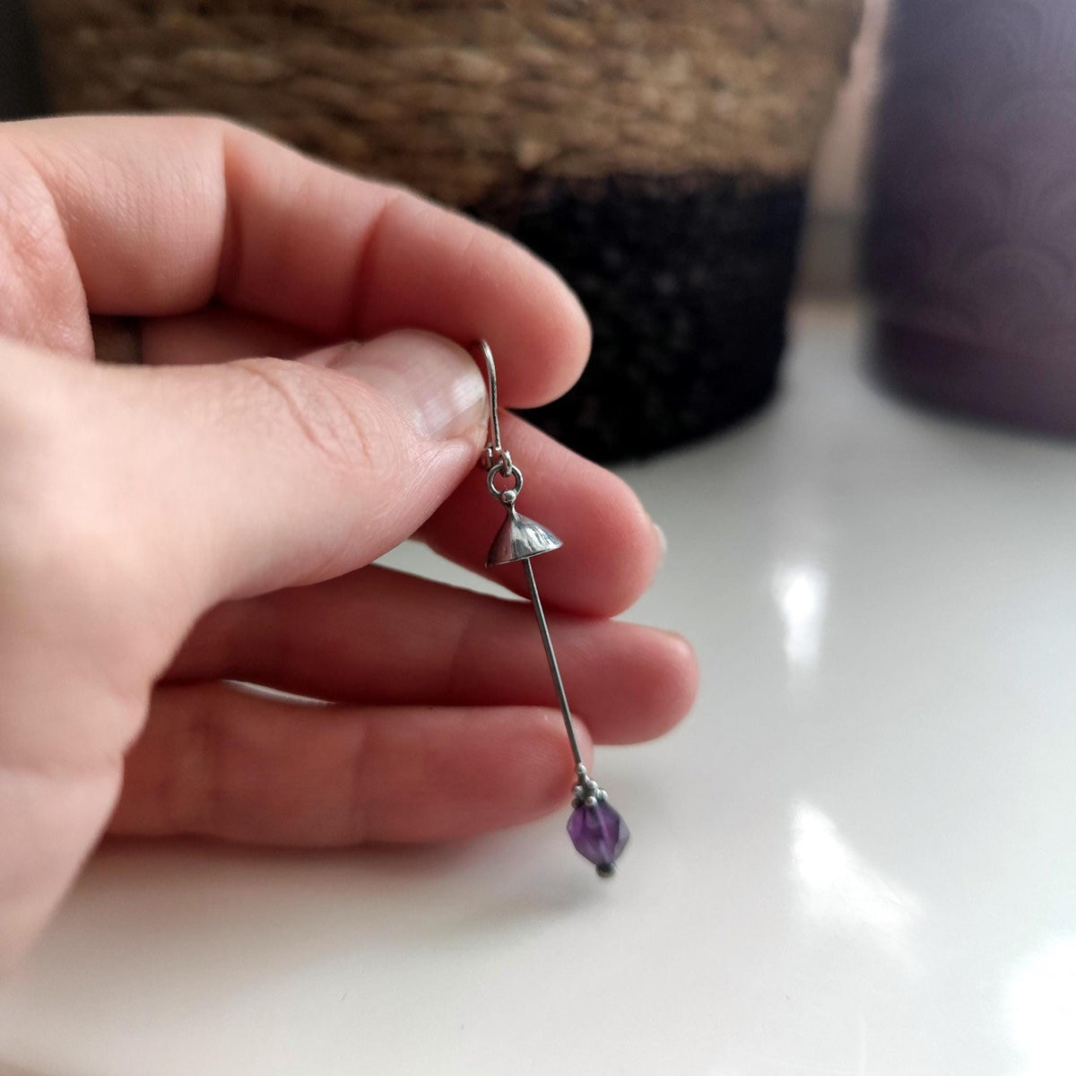 Amethyst Mushroom Single Earring – Silver Tone