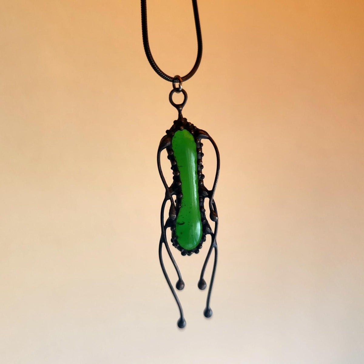 Green Stained Glass Jellyfish Necklace – Blackened Copper