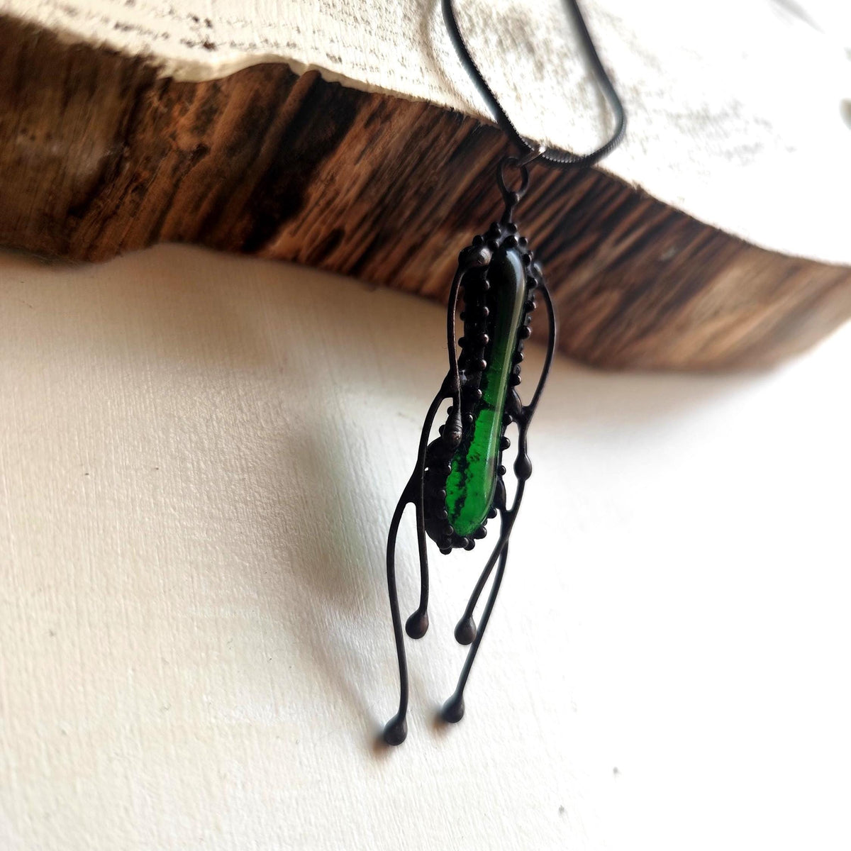 Green Stained Glass Jellyfish Necklace – Blackened Copper
