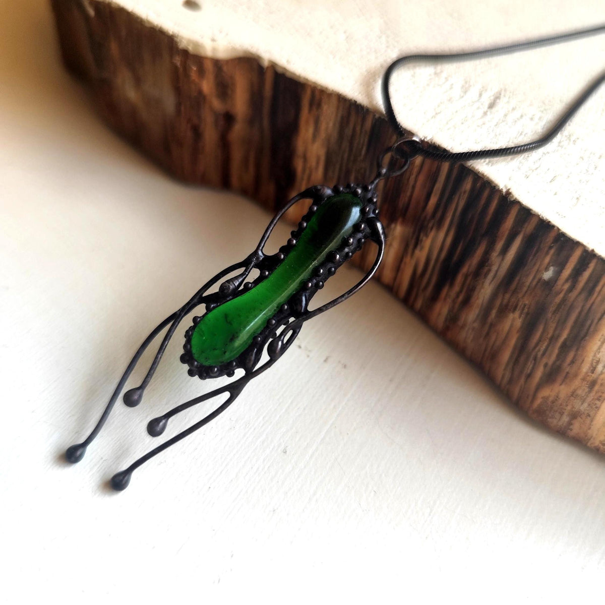 Green Stained Glass Jellyfish Necklace – Blackened Copper