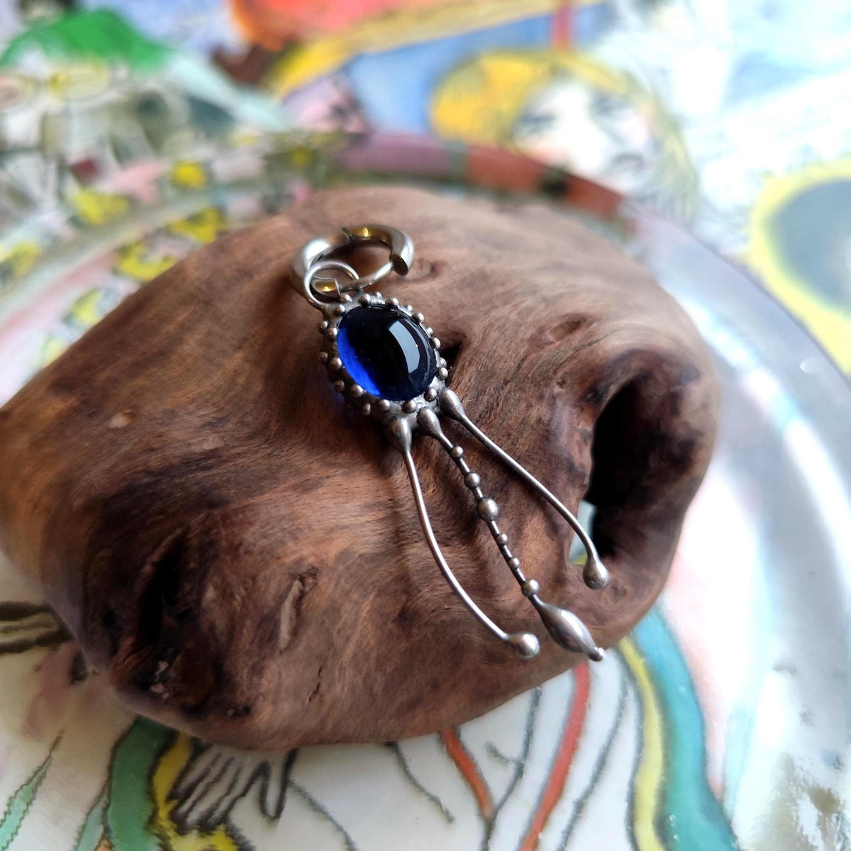 Blue Glass Jellyfish Single Earring – Silver Tone