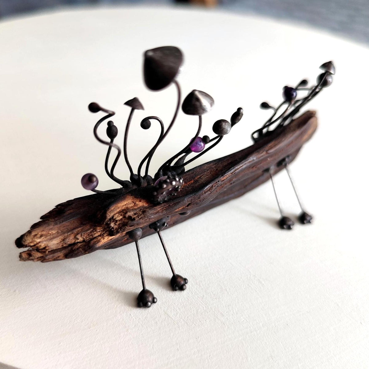 Amethyst Mushroom Forest Sculpture – Blackened Copper