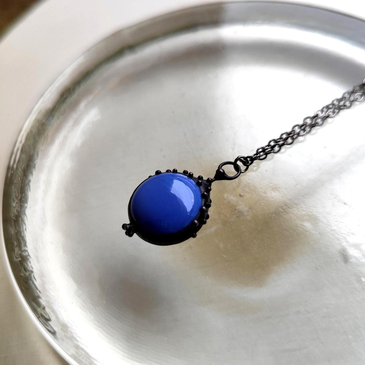 Blue Glass Choker Necklace – Blackened Copper